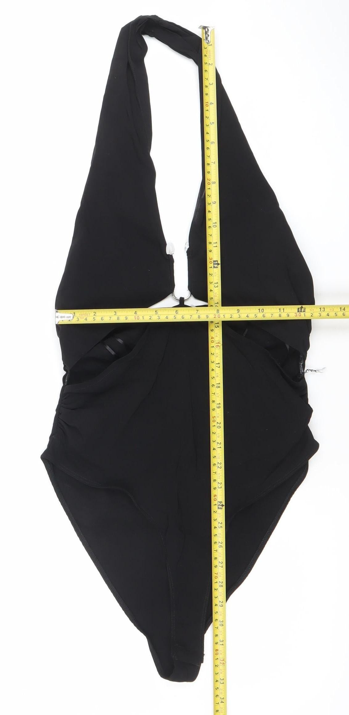 Zara Women Black Halter Bodysuit L Slim Fit Polyester Elastane