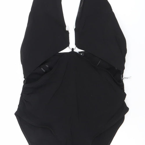 Zara Women Black Halter Bodysuit L Slim Fit Polyester Elastane