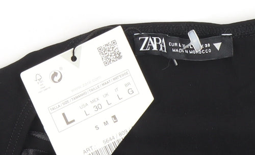 Zara Women Black Halter Bodysuit L Slim Fit Polyester Elastane