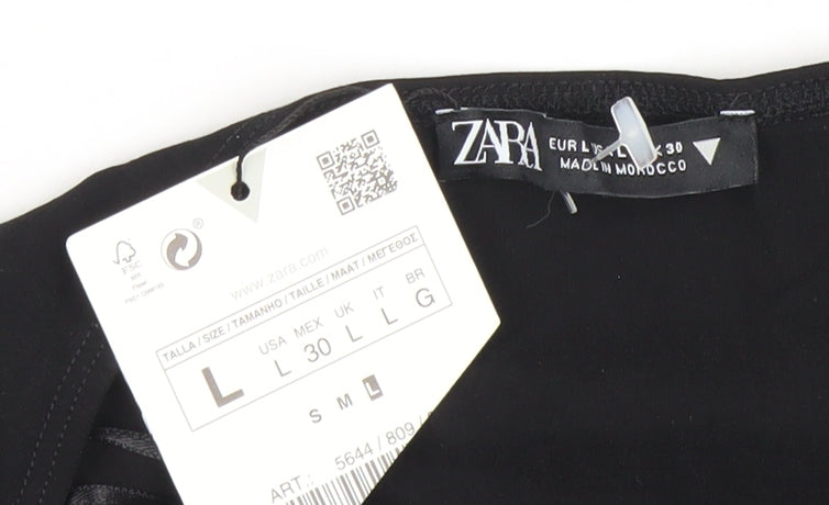 Zara Women Black Halter Bodysuit L Slim Fit Polyester Elastane