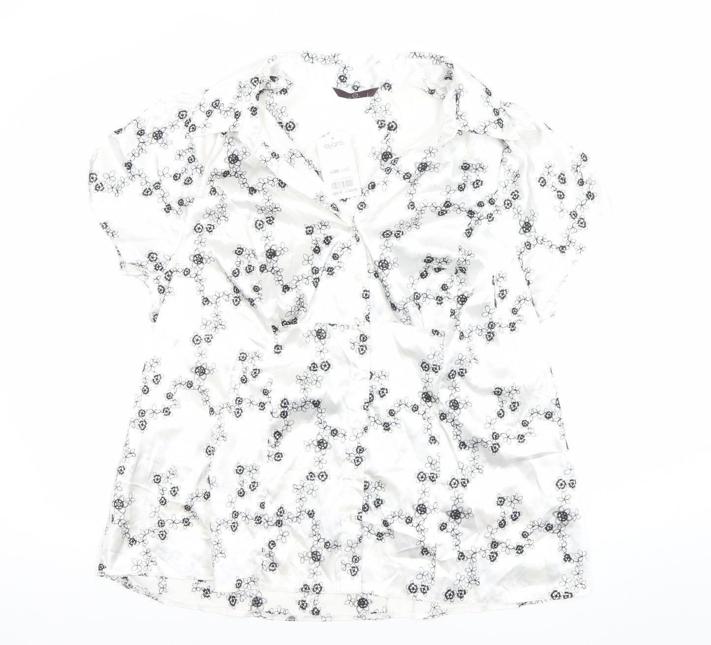 Evans Womens White Floral Satin Button-Up Blouse Size 22
