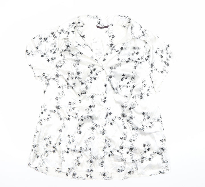 Evans Womens White Floral Satin Button-Up Blouse Size 22