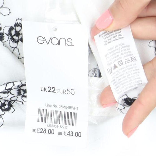 Evans Womens White Floral Satin Button-Up Blouse Size 22