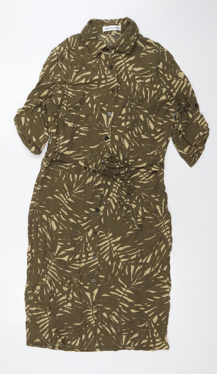 Artigiano Women’s Green Shirt Dress Size 12 Viscose Midi Casual
