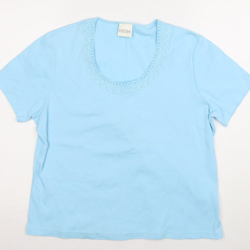 Eastex Women’s Blue Cotton Embroidered Scoop Neck T-Shirt UK 16