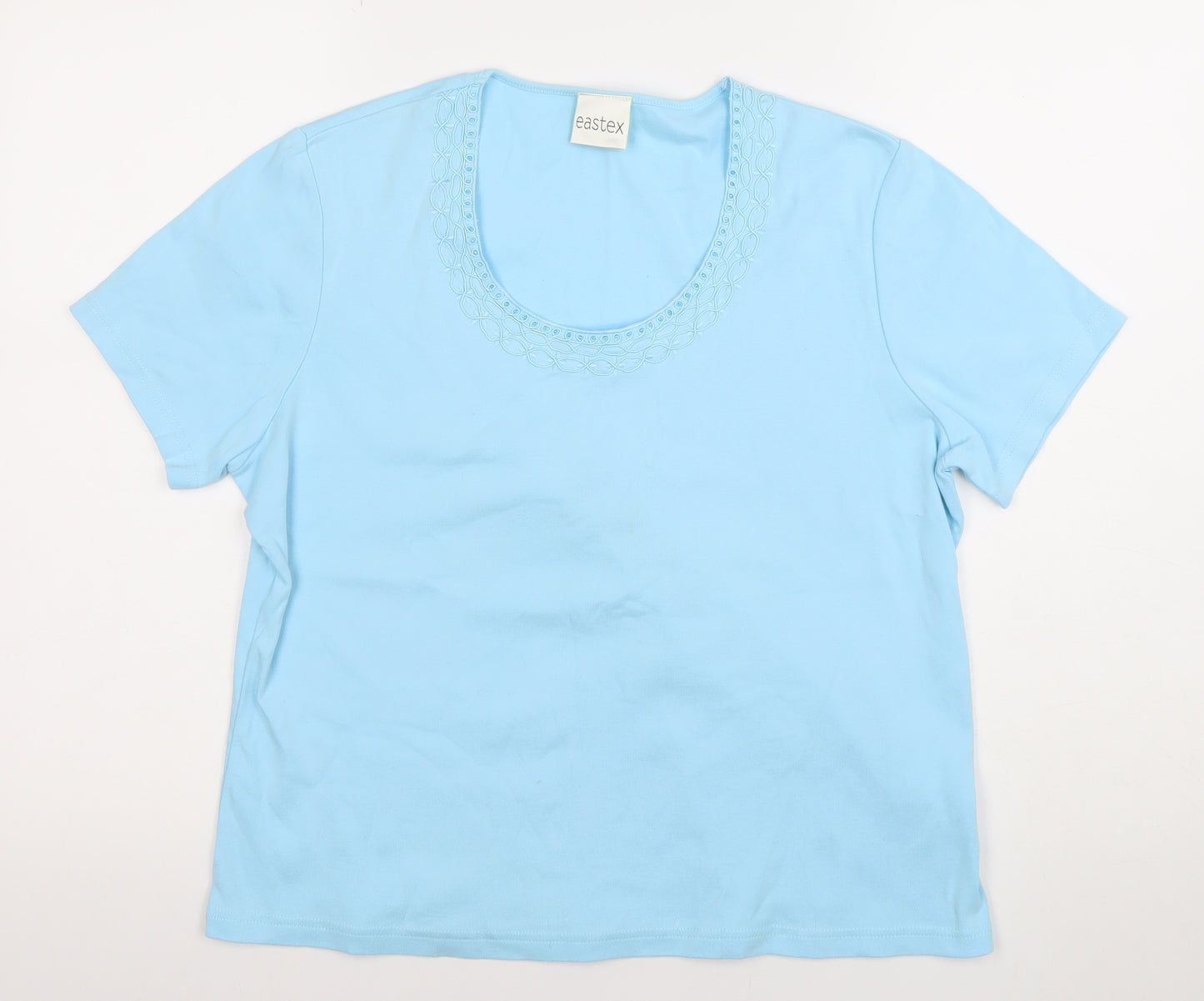 Eastex Women’s Blue Cotton Embroidered Scoop Neck T-Shirt UK 16