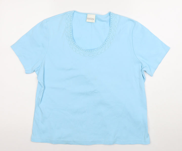 Eastex Women’s Blue Cotton Embroidered Scoop Neck T-Shirt UK 16