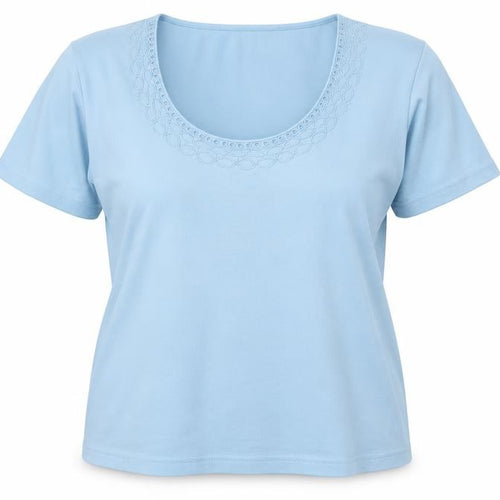 Eastex Women’s Blue Cotton Embroidered Scoop Neck T-Shirt UK 16