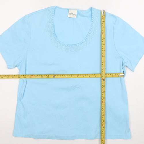 Eastex Women’s Blue Cotton Embroidered Scoop Neck T-Shirt UK 16