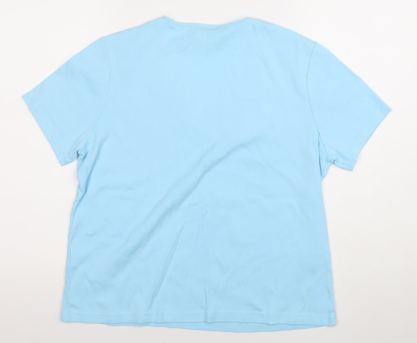 Eastex Women’s Blue Cotton Embroidered Scoop Neck T-Shirt UK 16