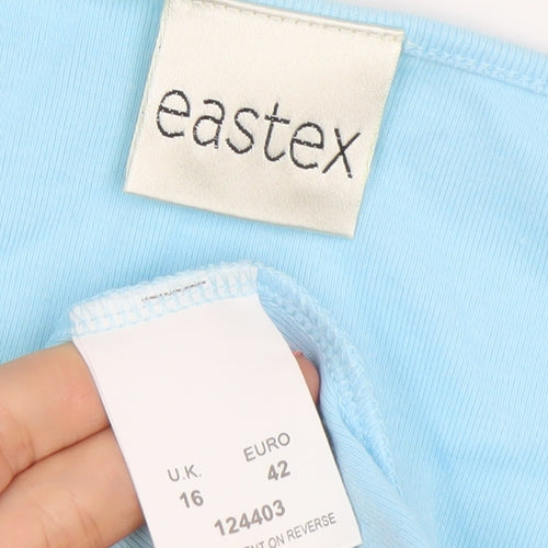 Eastex Women’s Blue Cotton Embroidered Scoop Neck T-Shirt UK 16