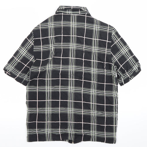 River Island Men’s Black Check Collared Short Sleeve Zip Shirt M