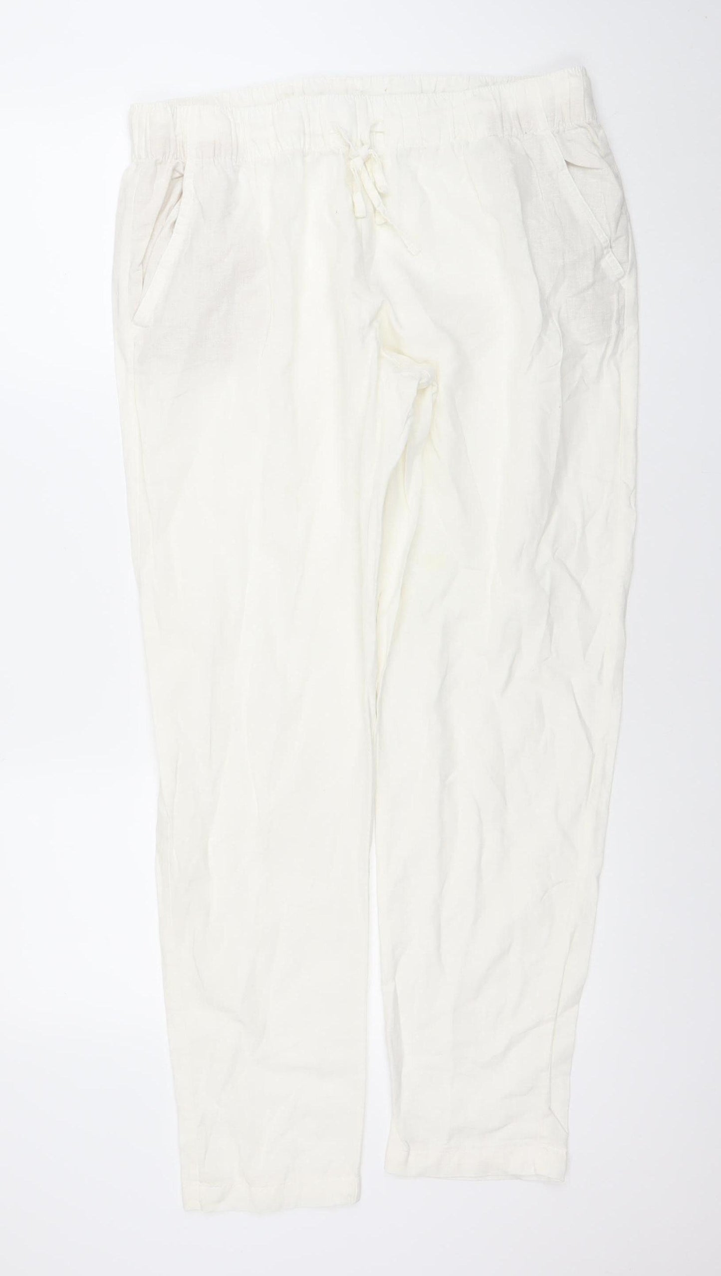 Esmara Women Ivory Viscose Straight Trousers Size 16 Elastic Waist Casual