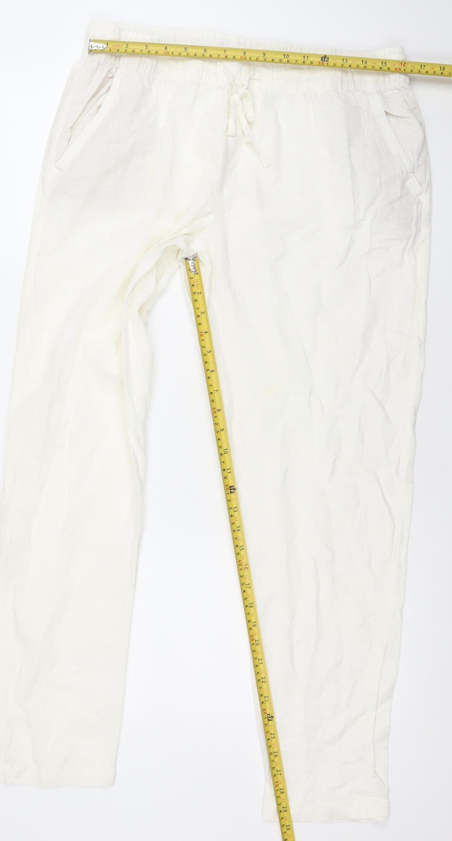 Esmara Women Ivory Viscose Straight Trousers Size 16 Elastic Waist Casual