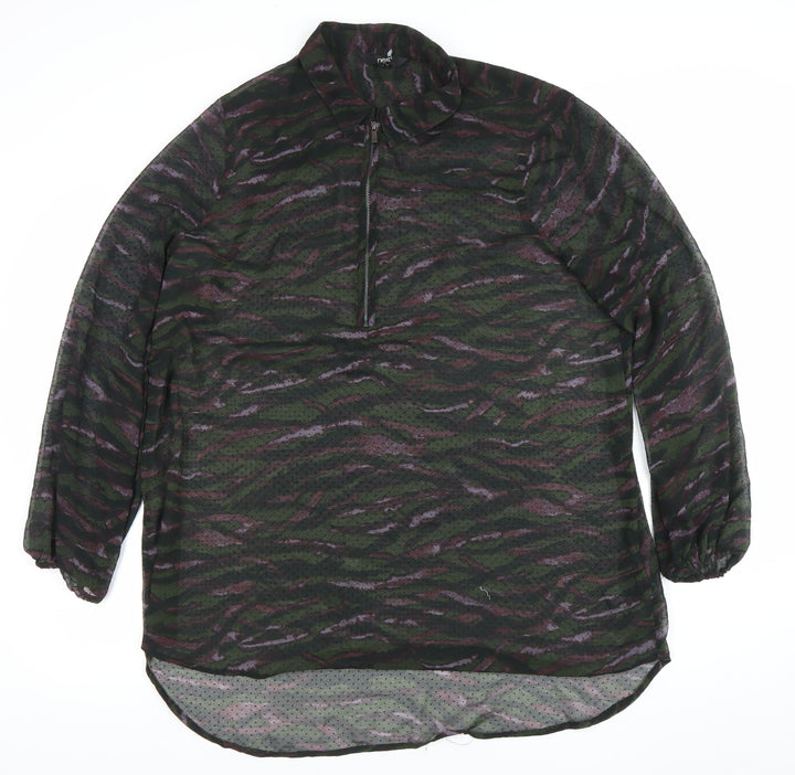 Next Womens Camouflage Print Sheer Tunic Blouse Size 18