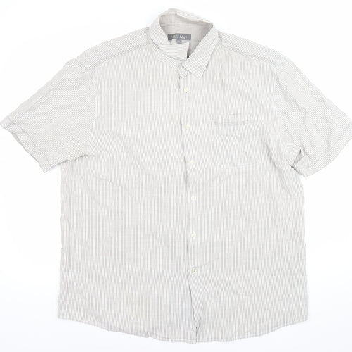 Marks and Spencer Mens Grey XL Striped Cotton Button-Up Shirt