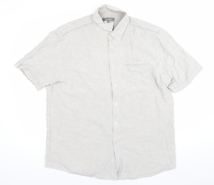 Marks and Spencer Mens Grey XL Striped Cotton Button-Up Shirt
