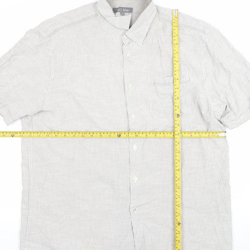 Marks and Spencer Mens Grey XL Striped Cotton Button-Up Shirt