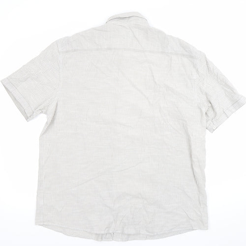 Marks and Spencer Mens Grey XL Striped Cotton Button-Up Shirt