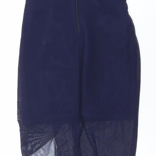 MKE Women’s Blue Beige Lace Halter Bodycon Midi Dress S