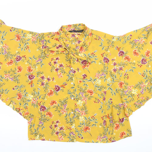 Zara Women Yellow Floral Kimono Blouse Size 8 Tunic Style