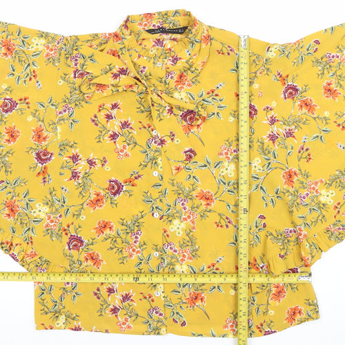 Zara Women Yellow Floral Kimono Blouse Size 8 Tunic Style