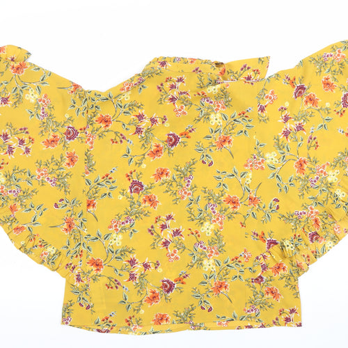 Zara Women Yellow Floral Kimono Blouse Size 8 Tunic Style
