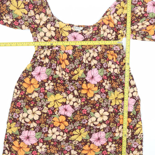 Miss Selfridge Women’s Multi Floral Knee Dress Size 12 Skater Puff Sleeve