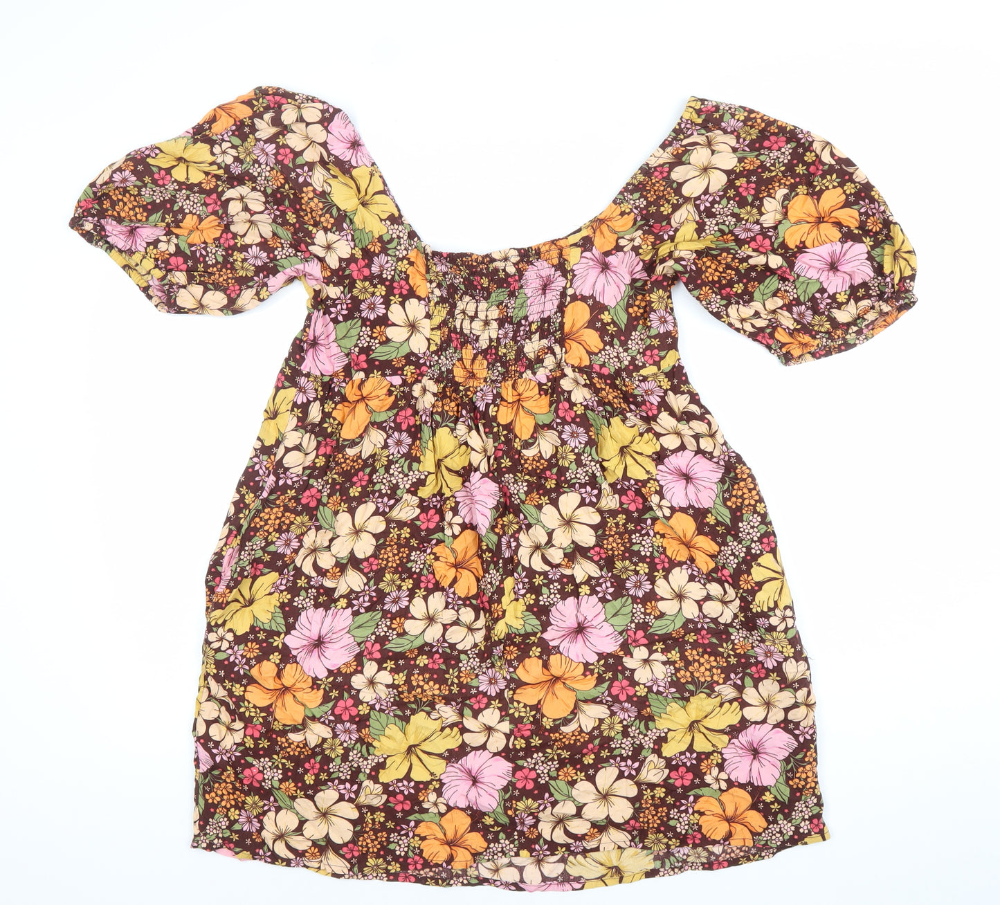 Miss Selfridge Women’s Multi Floral Knee Dress Size 12 Skater Puff Sleeve