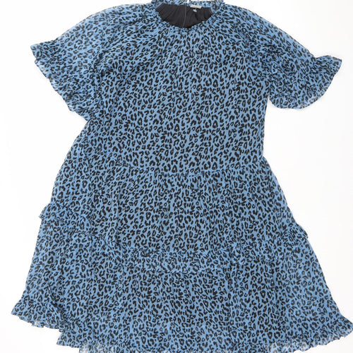Next Women Blue Leopard Print Chiffon Shift Dress Size 14