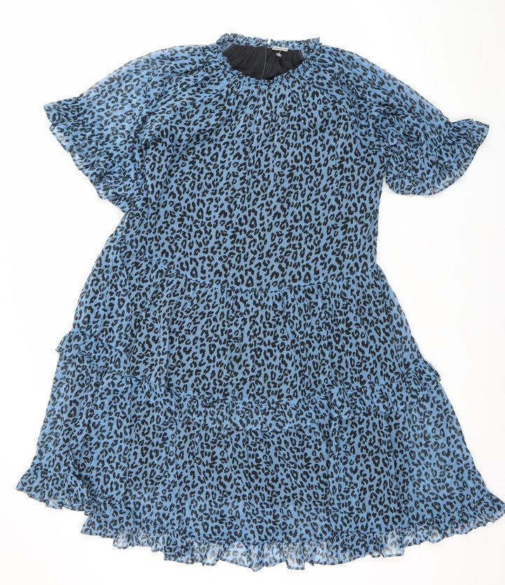 Next Women Blue Leopard Print Chiffon Shift Dress Size 14