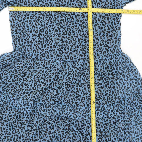Next Women Blue Leopard Print Chiffon Shift Dress Size 14