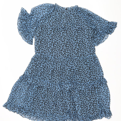 Next Women Blue Leopard Print Chiffon Shift Dress Size 14