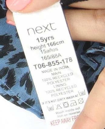 Next Women Blue Leopard Print Chiffon Shift Dress Size 14
