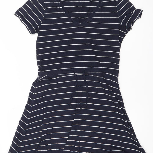 Oasis Women’s Blue Striped A-Line Jersey Dress Size S V-Neck Casual