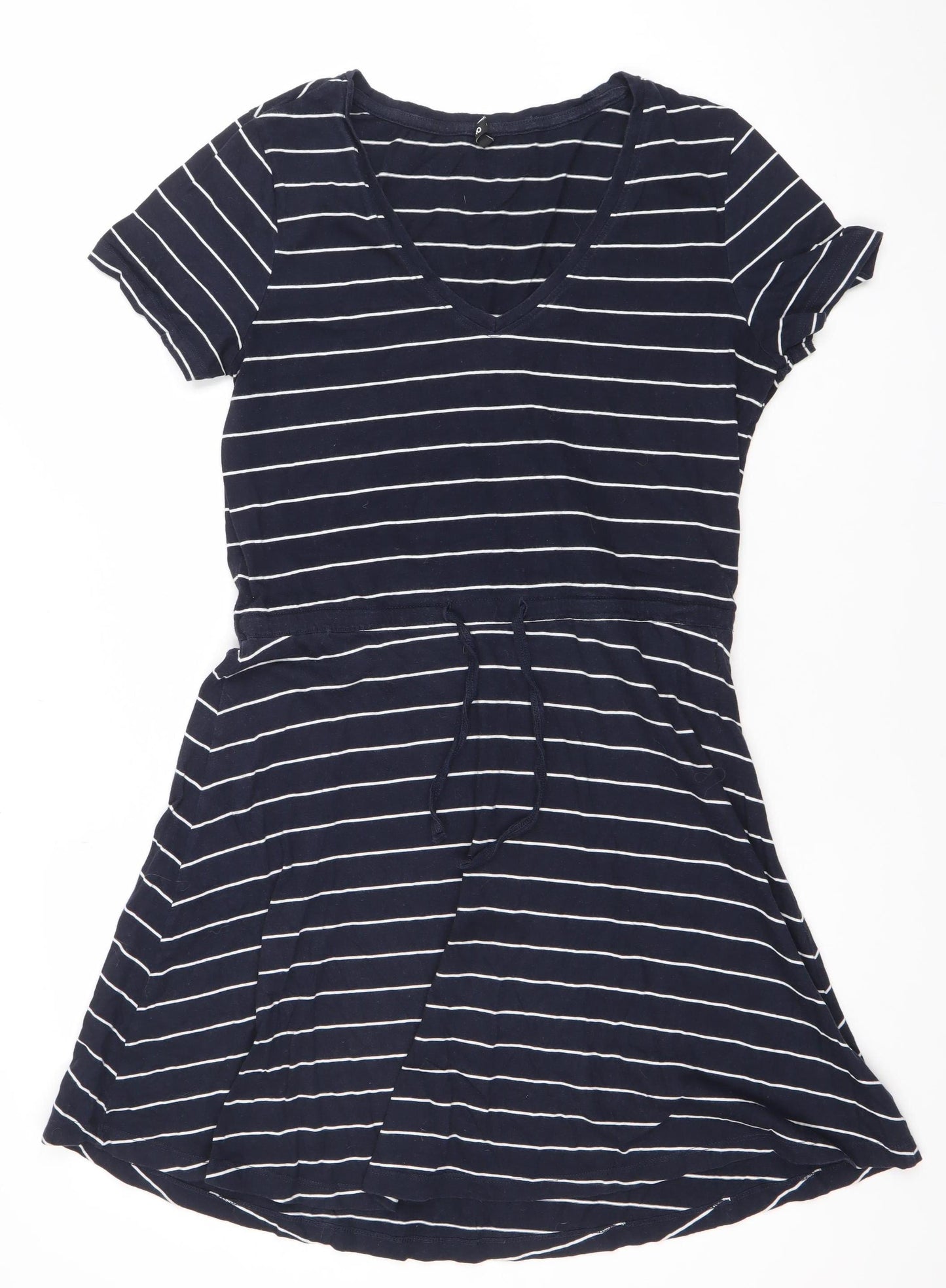 Oasis Women’s Blue Striped A-Line Jersey Dress Size S V-Neck Casual