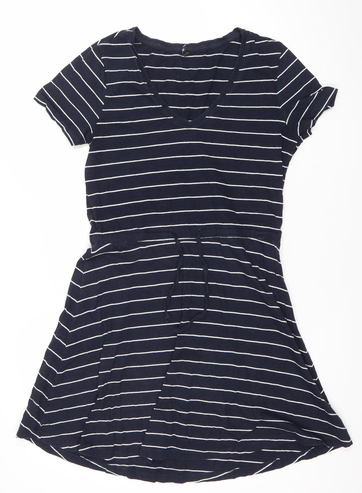 Oasis Women’s Blue Striped A-Line Jersey Dress Size S V-Neck Casual