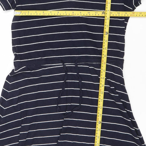 Oasis Women’s Blue Striped A-Line Jersey Dress Size S V-Neck Casual
