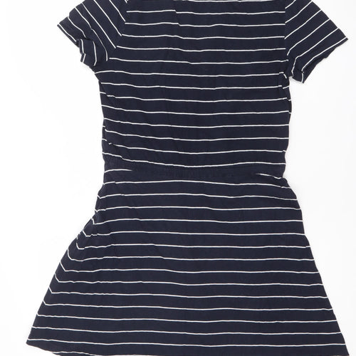 Oasis Women’s Blue Striped A-Line Jersey Dress Size S V-Neck Casual