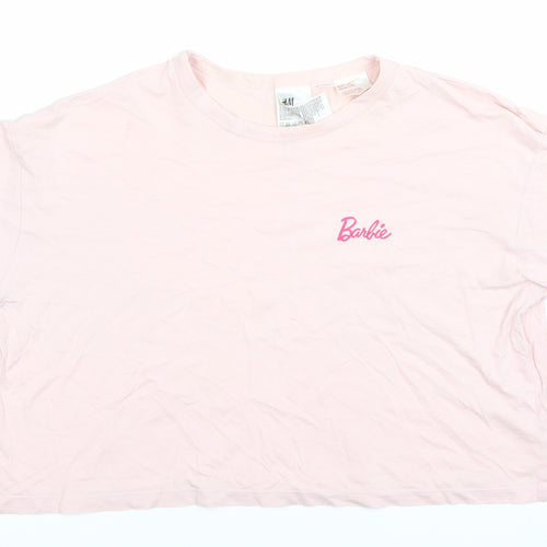 H&M Women Barbie Pink Cotton Cropped T-Shirt Size 12