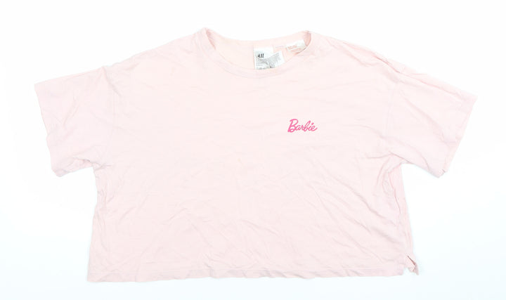 H&M Women Barbie Pink Cotton Cropped T-Shirt Size 12