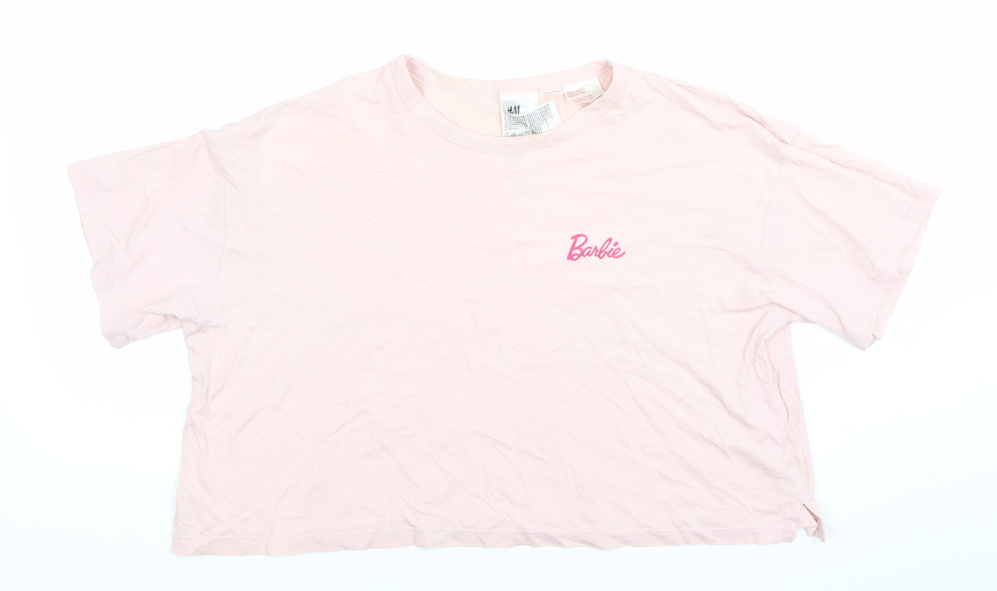 H&M Women Barbie Pink Cotton Cropped T-Shirt Size 12