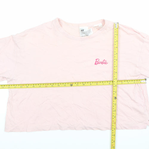 H&M Women Barbie Pink Cotton Cropped T-Shirt Size 12