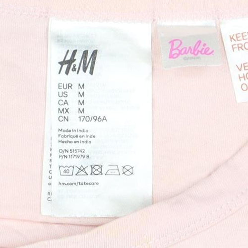 H&M Women Barbie Pink Cotton Cropped T-Shirt Size 12