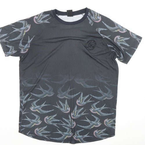 Cross Hatch Men's Black XL Bird Print Crew Neck T-Shirt