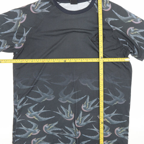 Cross Hatch Men's Black XL Bird Print Crew Neck T-Shirt