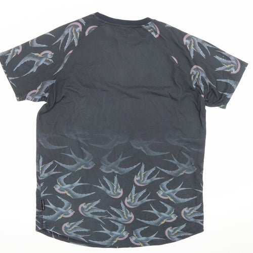 Cross Hatch Men's Black XL Bird Print Crew Neck T-Shirt