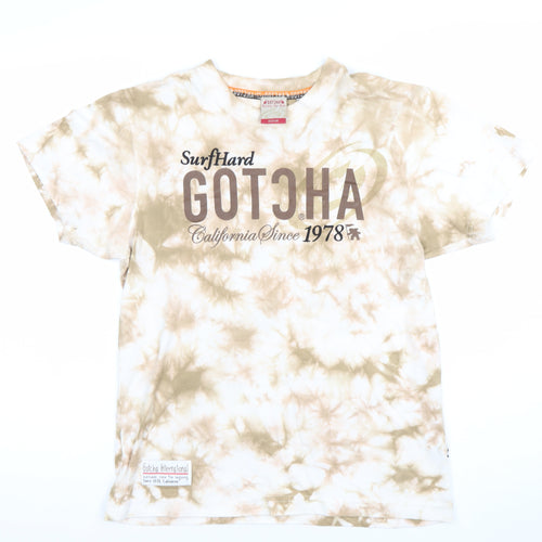 Gotcha Men’s Beige Tie Dye Surf Graphic T-Shirt Medium