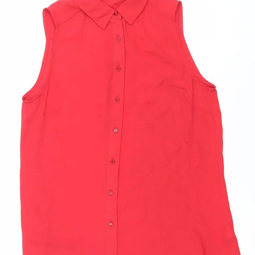 LOOK Womens Red Size 10 Sleeveless Collared Button-Up Blouse