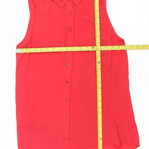 LOOK Womens Red Size 10 Sleeveless Collared Button-Up Blouse